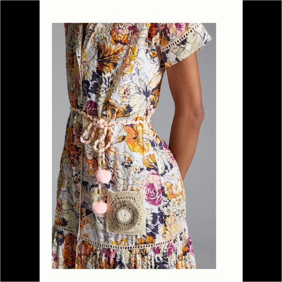 NWT Anthropologie Barok Floral Crochet Button Down Maxi Shirt Dress Size S/M - Picture 4 of 10